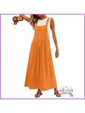 Women's Summer Bib Overall Dress Adjustable Straps Sleeveless Square Neck
